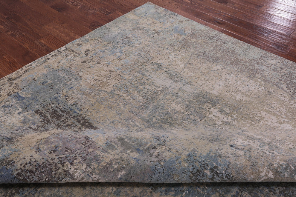 Wool and Silk Hand Knotted Abstract Rug 9' 2" X 12' 1" Q9030