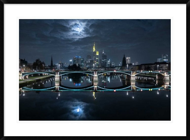 "Frankfurt At Full Moon" Framed Digital Print by Mike Match-Photo, 38"x28"