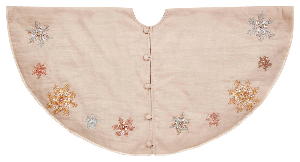 Pastel Snowflakes Christmas Tree Skirt in Natural Linen, 60"