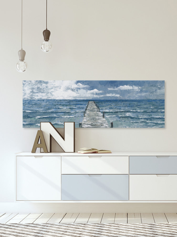 "Rough Sea Waves" Painting Print on Wrapped Canvas, 45x15