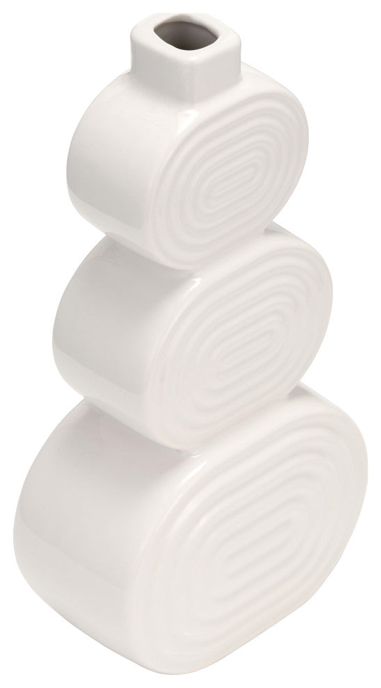 Ceramic 12" Stacked Circles Vase, White