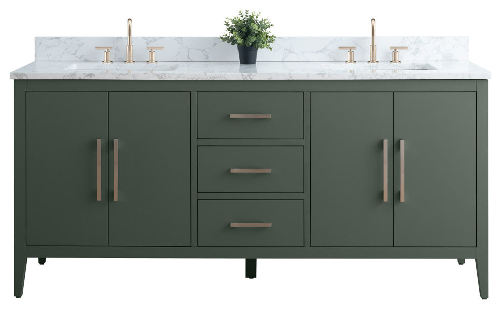 Vanity Art Bathroom Vanity With Sink, Vintage Green, 72", Double Sink, Brushed Nickel
