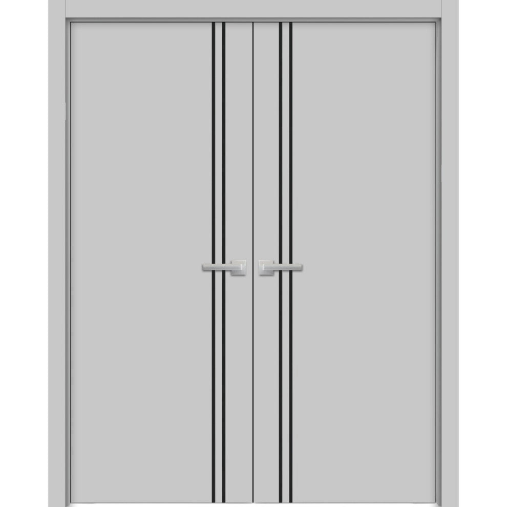 Solid French Double Doors 48 x 84 | Planum 0016 Grey Matte with