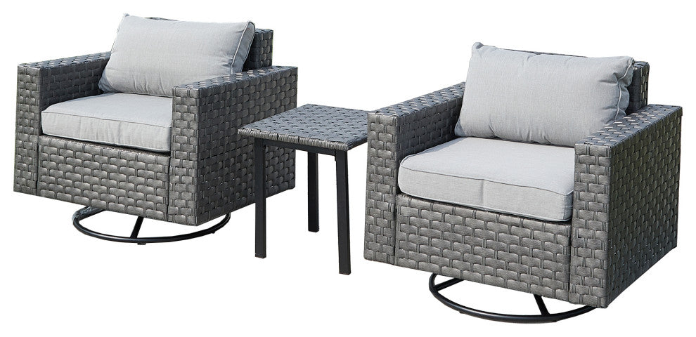 Outdoor Swivel Rocker Patio Chair Rattan Conversation Sets with Coffee Table, Gray