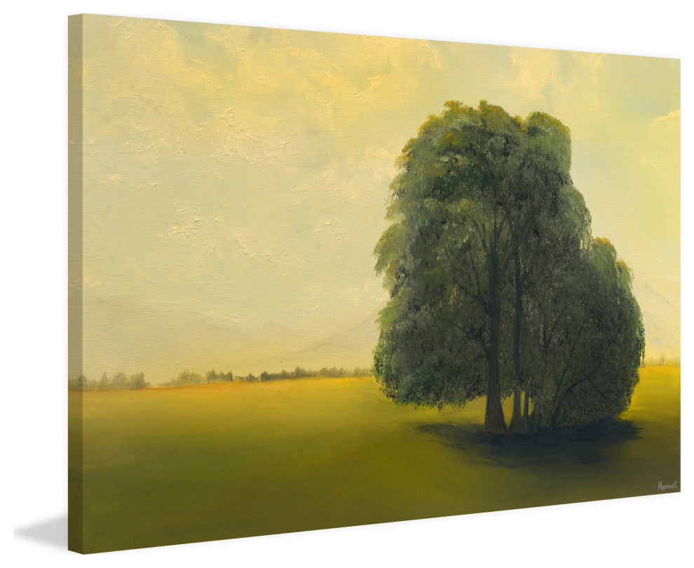 "Green Fields and Lone Tree" Painting Print on Wrapped Canvas, 12x8