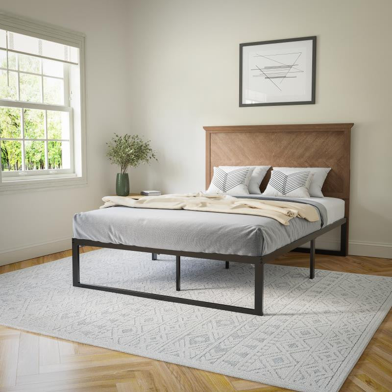 Fiona Herring Bone Wooden Adj. Headboard for Metal Bed Frames,Light Brown-Full