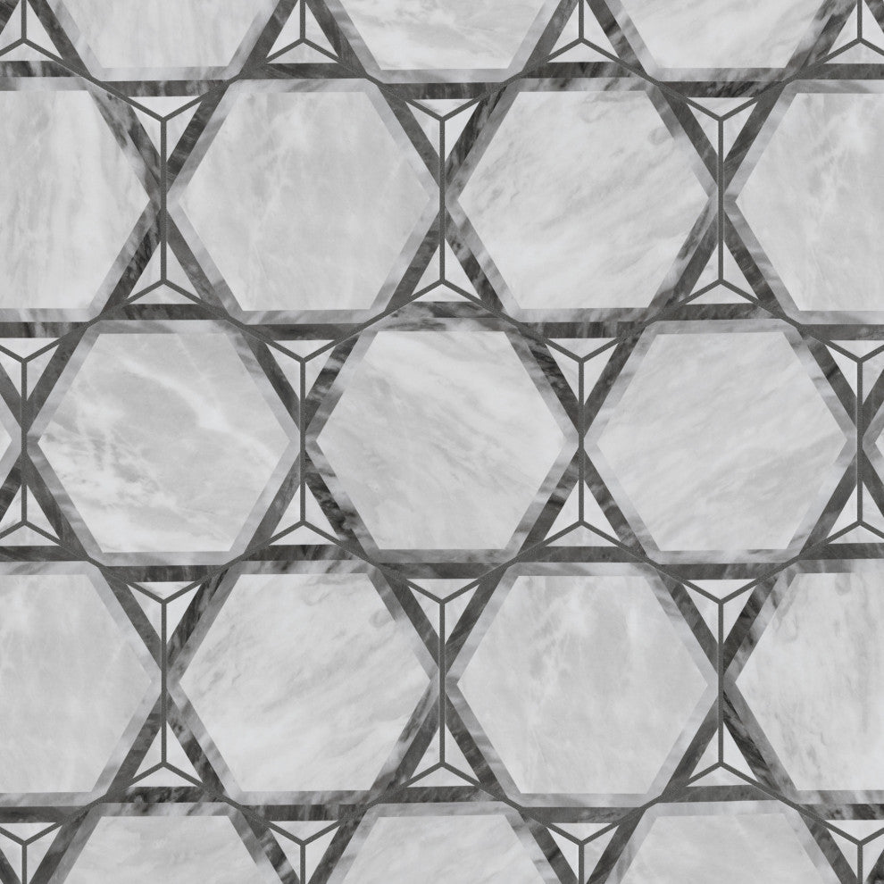 Classico Bardiglio Hex Dimension Porcelain Floor and Wall Tile Sample, Gray