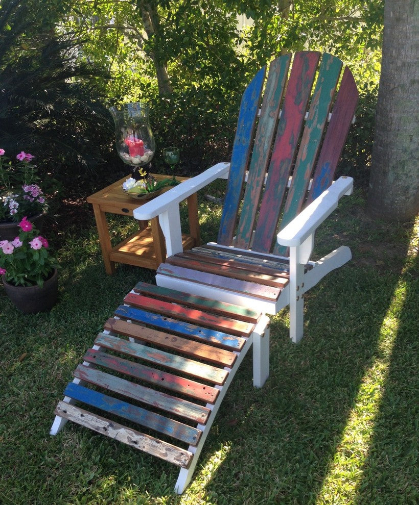 Adirondack Chair Including Footstool Made From Recycled Teak Wood Boats