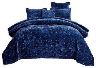 Velvet Dreams Dark Blue Plush Diamond Tufted Bedspread, King