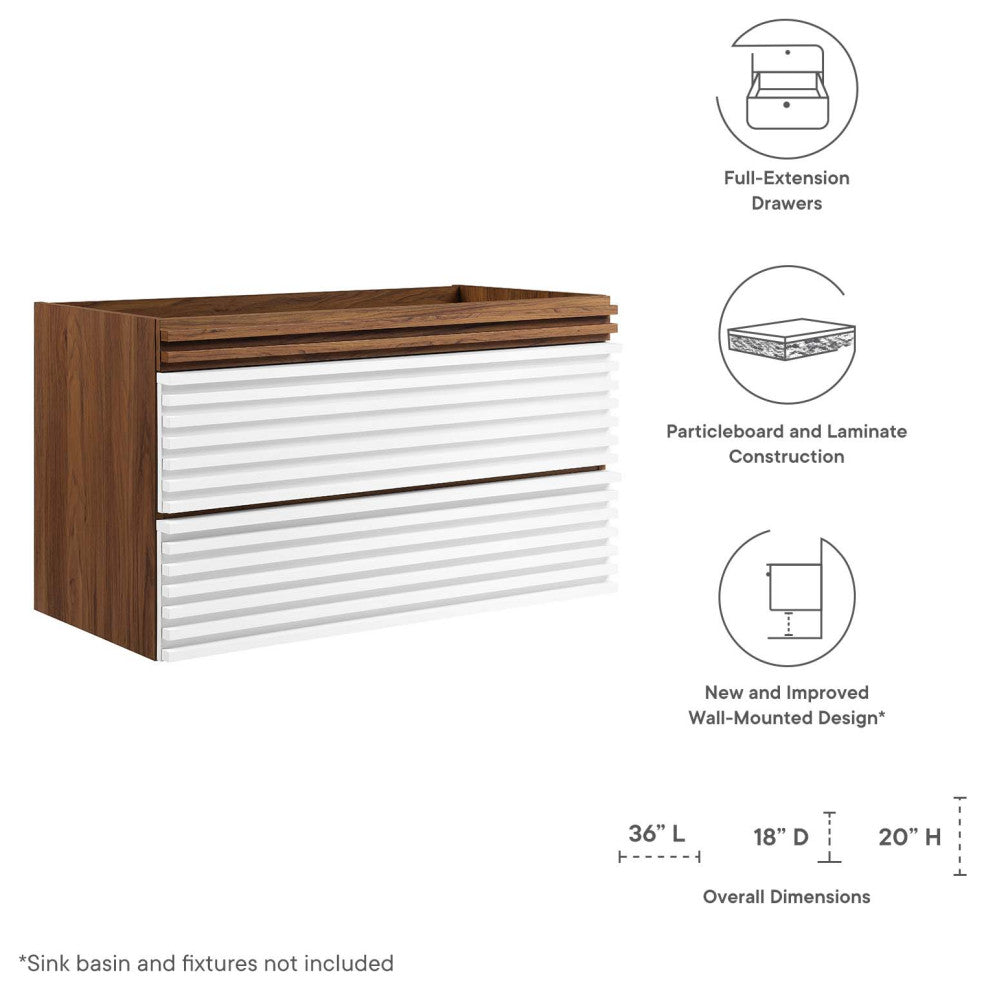Render 36" Wall-Mount Bathroom Vanity Cabinet, White Walnut