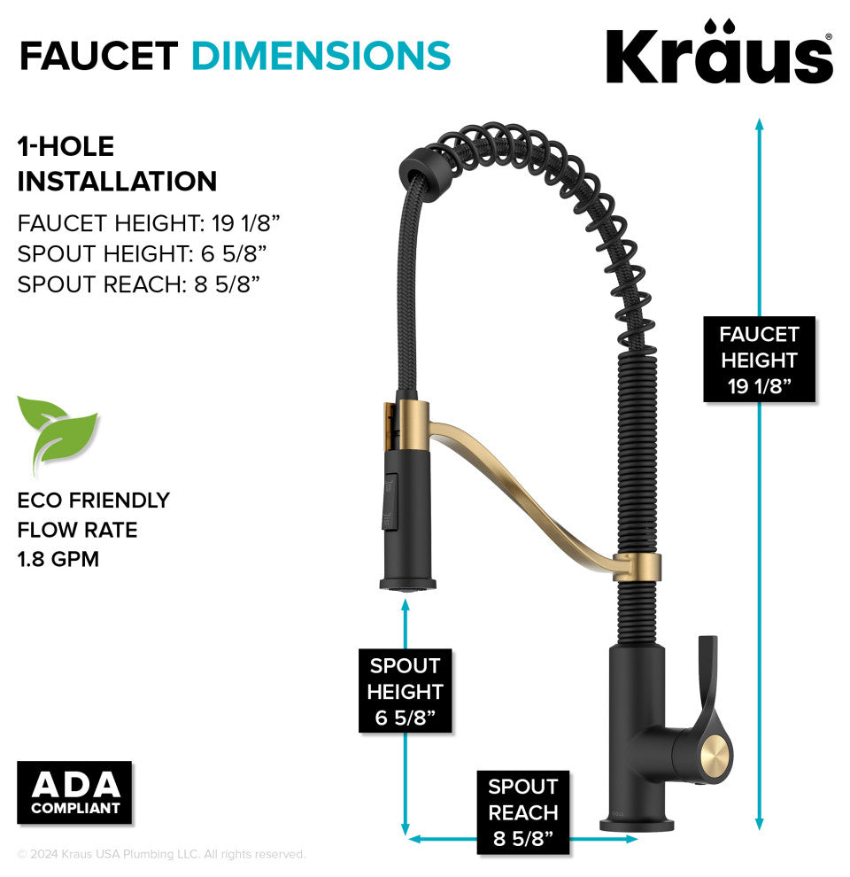 KRAUS Torak Commercial Style 2-Function 1-Handle Pull Down Kitchen Faucet SFBBMB