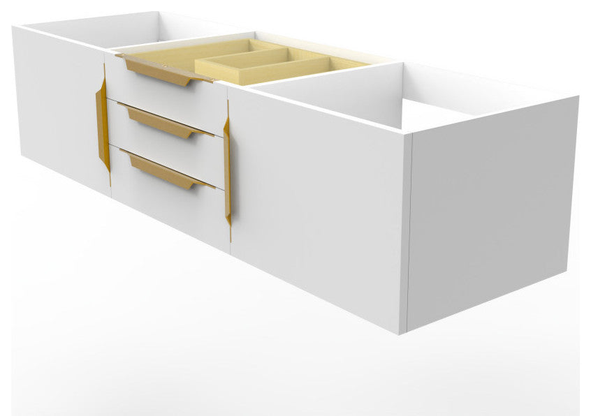 CastelloUSA Alpine 60" Wall Mounted Vanity, Base Only, White, Gold Handles