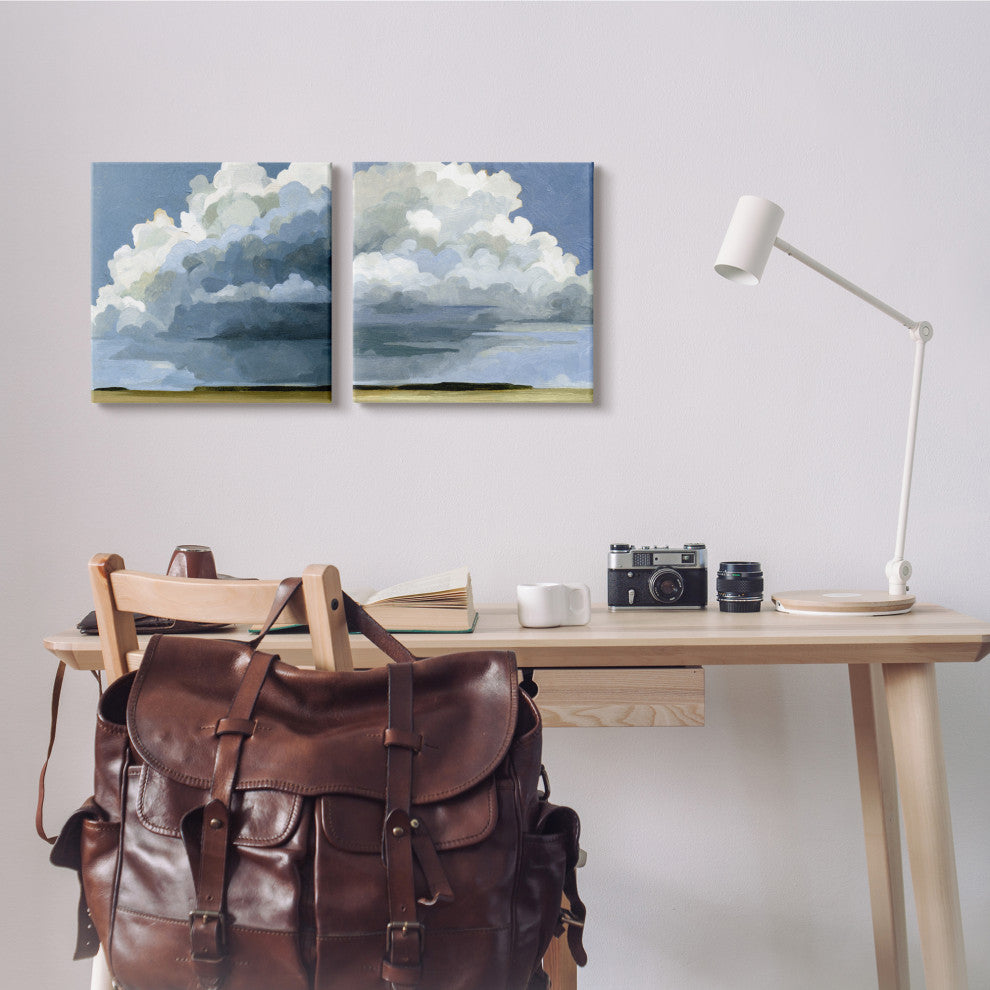 Sublime Outdoor Weather Landscape Cloudy Sky Painting, 2pc, each 17 x 17