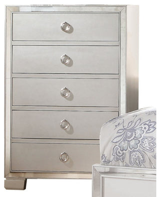 Five Drawer Chest With Mirror Insert Front Trim, Platinum