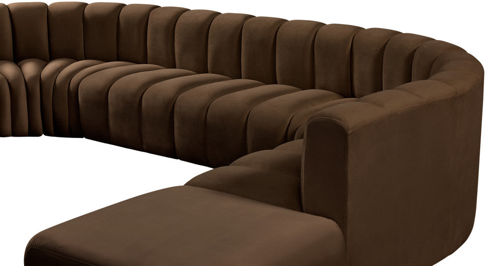 Arc Velvet Upholstered 7-Pc. L-Shaped Modular Sectional, Brown