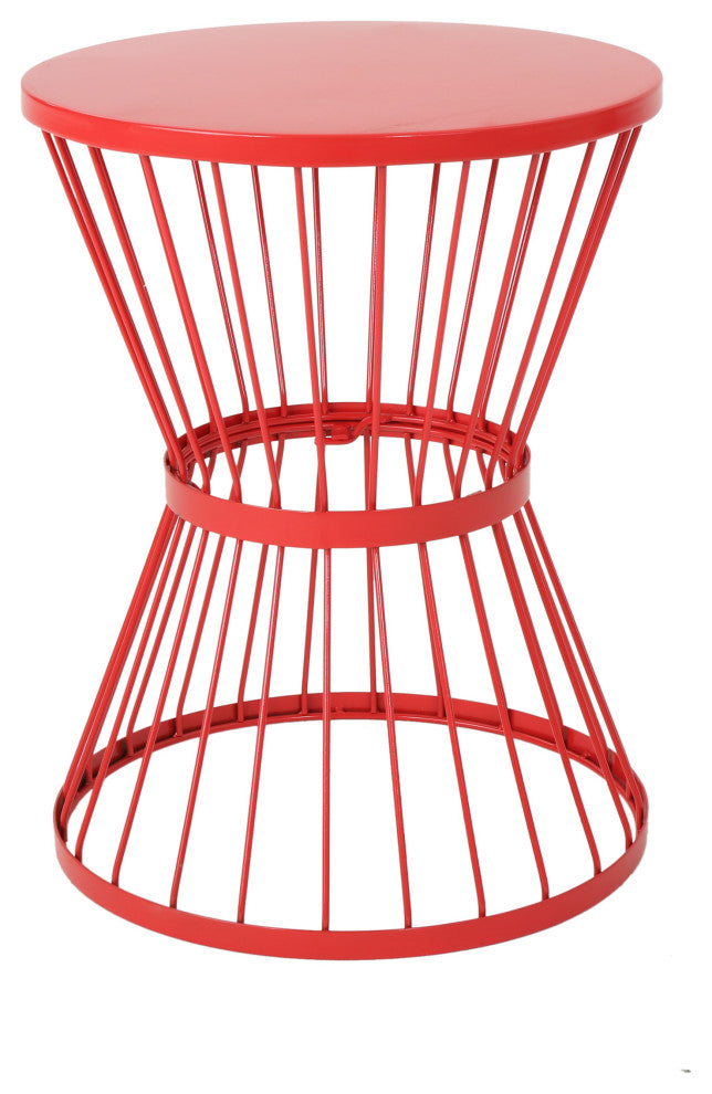 GDF Studio Fern Outdoor 16" Iron Side Table, Matte Red