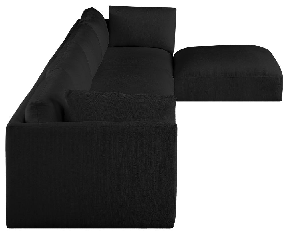 Ease Fabric Upholstered L-Shaped Modular Sectional, Black, 4 Piece: 2 Corner, 2 Armless, 1 Ottoman