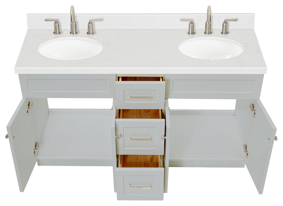 Ariel Hamlet 60" Double Oval Sink Bathroom Vanity, Carrara Quartz