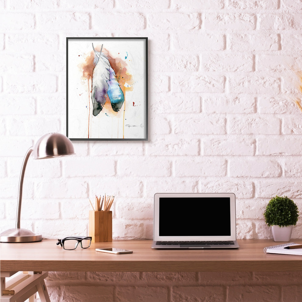Bird Feathers Abstract Watercolor Painting, 24"x30"