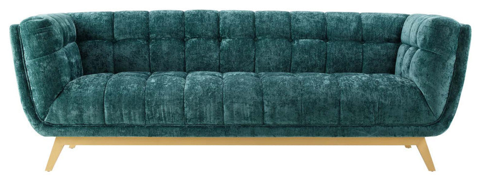 Sofa, Velvet, Teal Blue, Modern, Living Lounge Room Hotel Lobby Hospitality