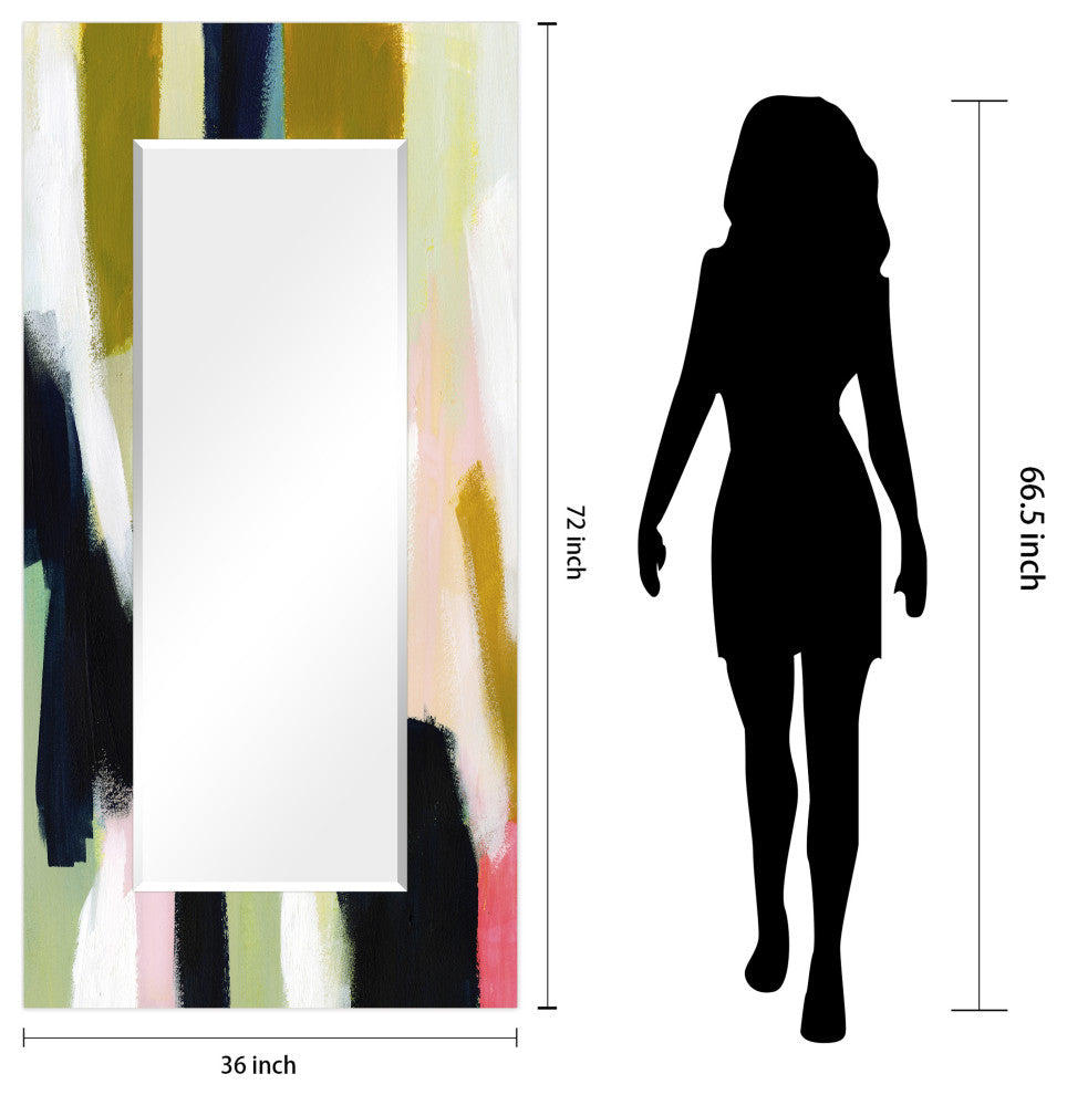 Sunder Rectangular Beveled Wall Mirror on Free Floating Printed Tempered Glass