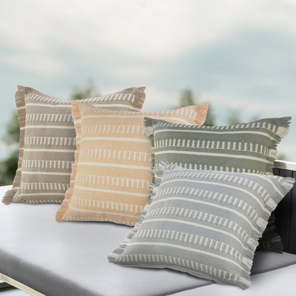 Ox Bay Handwoven Green/White Geometric Polyester Pillow Cover, 24"x24"
