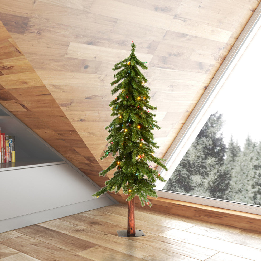 Vickerman A805142 4' Natural Alpine Christmas Tree, Multi-Colored Lights