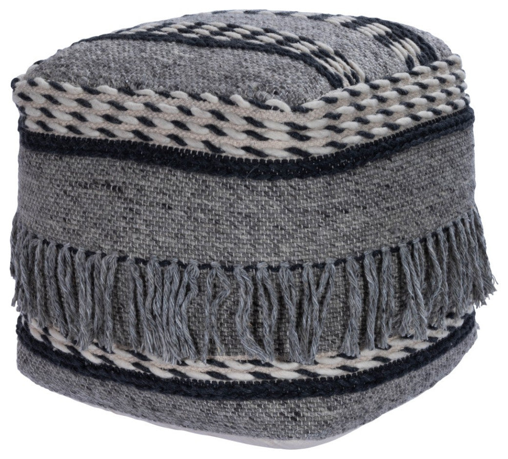 Boho Square Black and Gray Pouf Ottoman