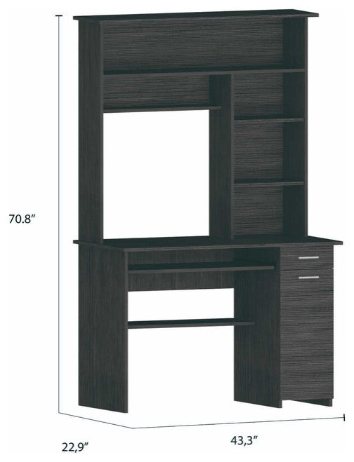 Zeno Gray Oak Computer Desk with Hutch