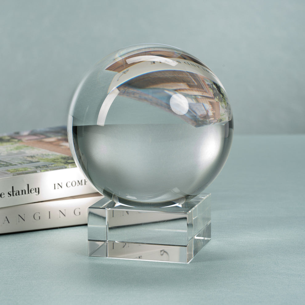 Sakinah Small Decorative Crystal Glass Orb on Base, Clear