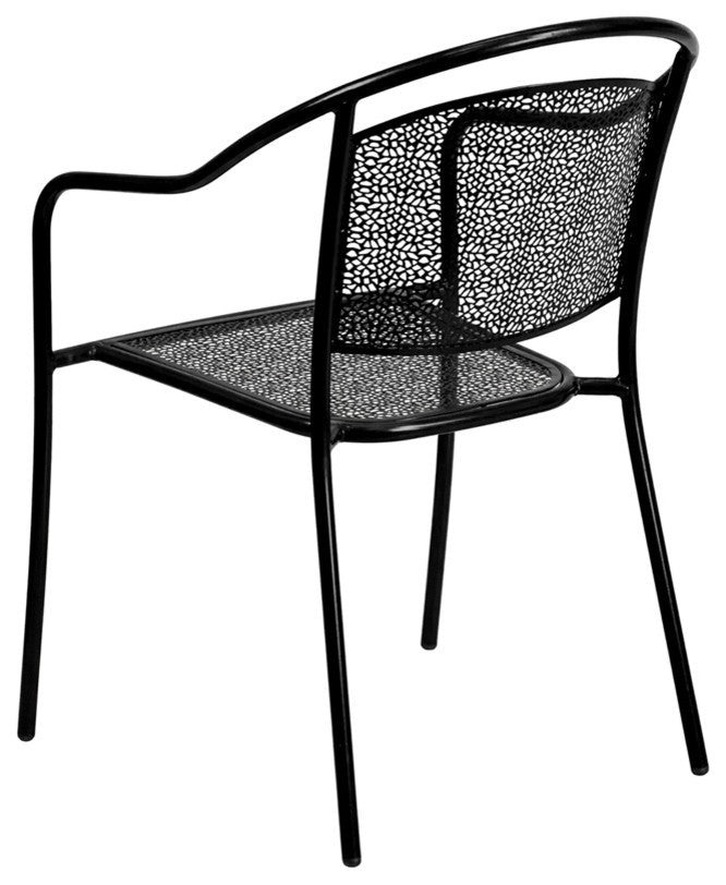 Black Indoor-Outdoor Steel Patio Arm Chair With Round Back