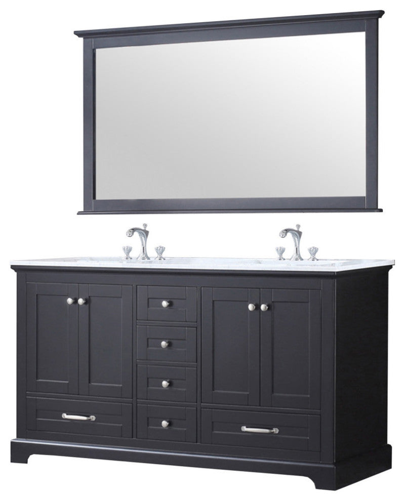 60" Double Vanity, Carrara Marble Top, Square Sinksand58" Mirror With Faucets