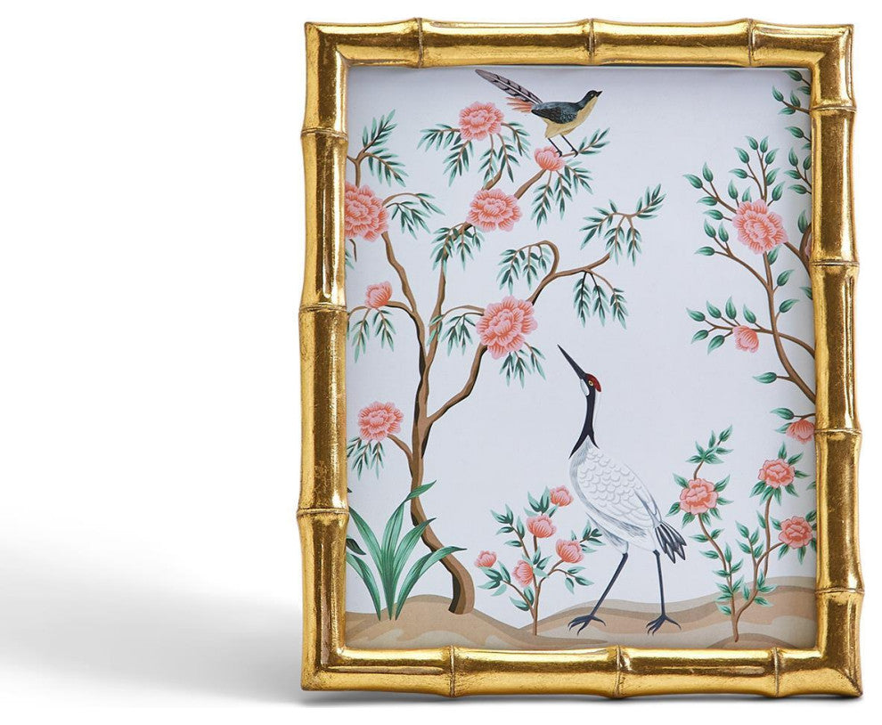 Two's Company Gold Faux Bamboo 8"x10" Photo Frame With Flora and Fauna Art