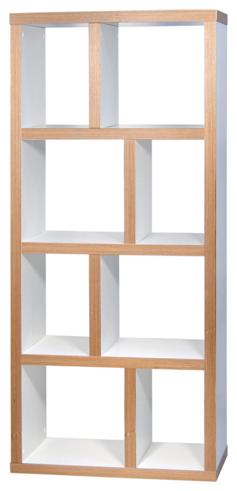 Modern Open Shelving narrow Bookcase, White/Layeredge