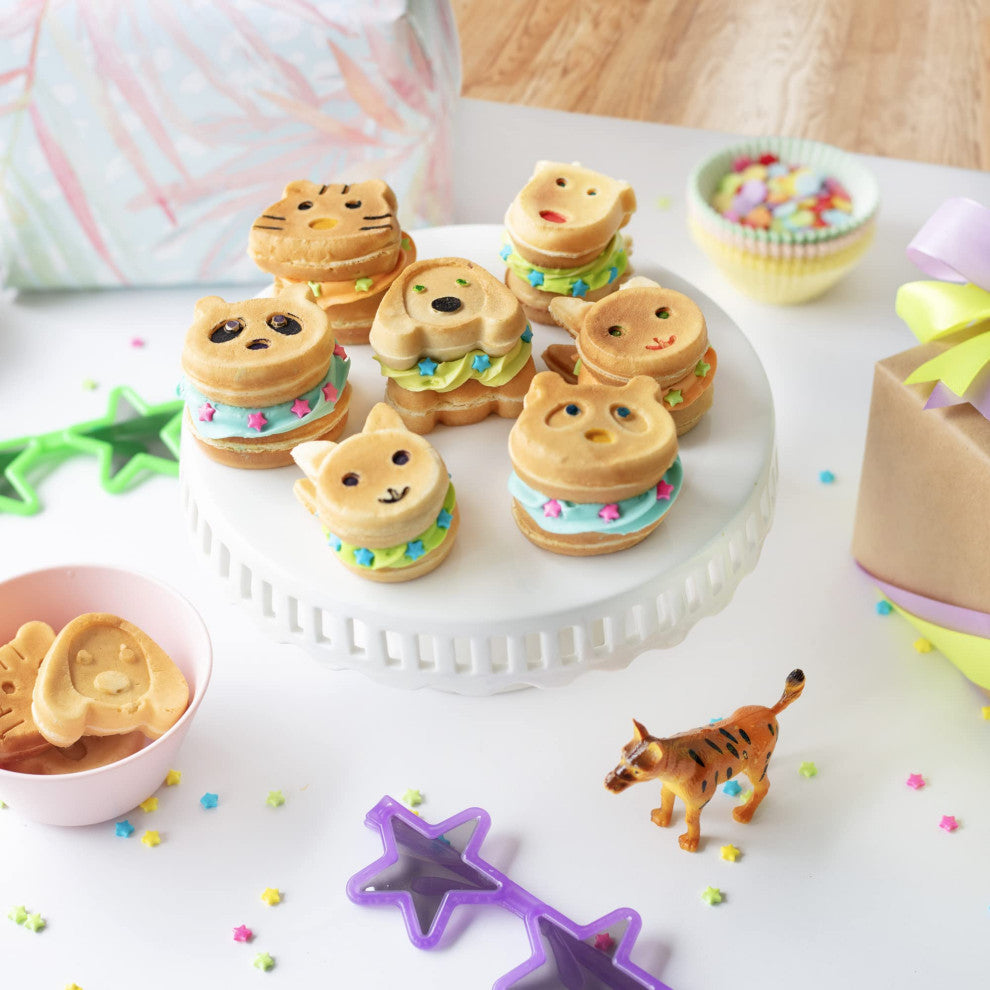 Animal Mini Waffle Maker - Make 7 Different Shaped Pancakes - Includes a Cat Dog