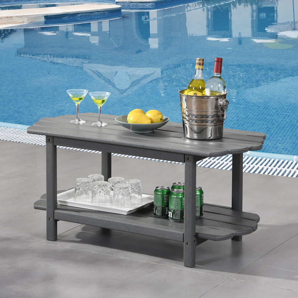 2 Tier Patio Table, Adirondack Outdoor Coffee Table for Backyard Pool, Gray