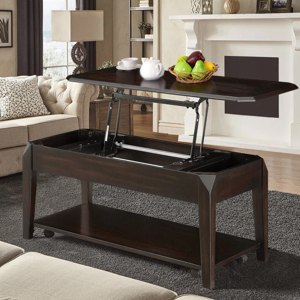 Benzara BM163899 Sturdy Rectangular Lift Top Coffee Table,Brown