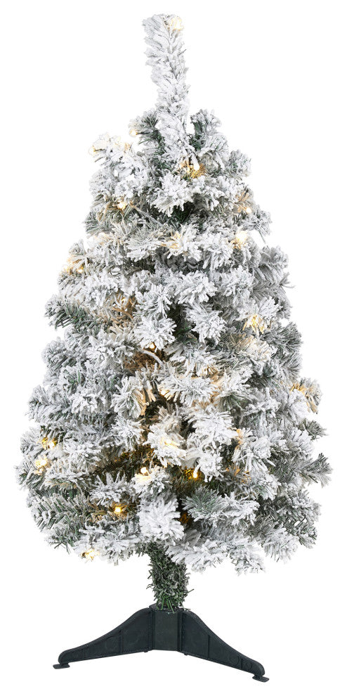3' Flocked Rock Springs Spruce Faux Christmas Tree With 50 Clear LED Lights