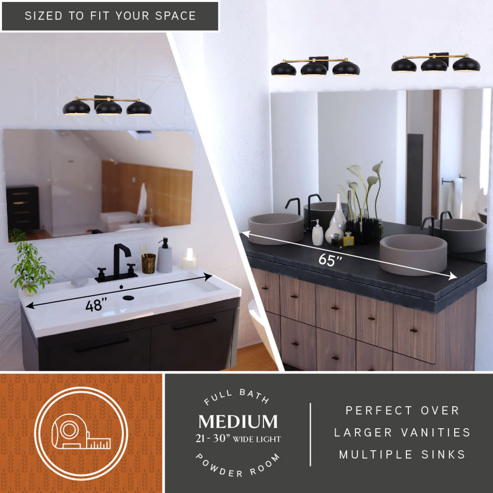 Belmont 3 Light Vanity Matte Black and Satin Brass