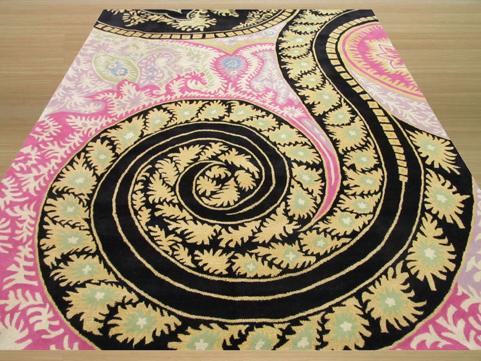 Hand-Tufted Wool Black Contemporary Abstract Paisley Rug, 5' X 8'