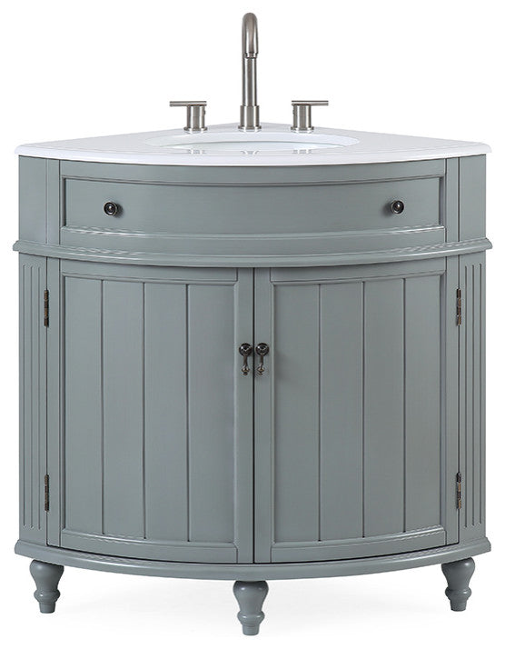24 Inch Triadsville Grey Corner Design Bathroom Vanity With Quartz Top, Gray