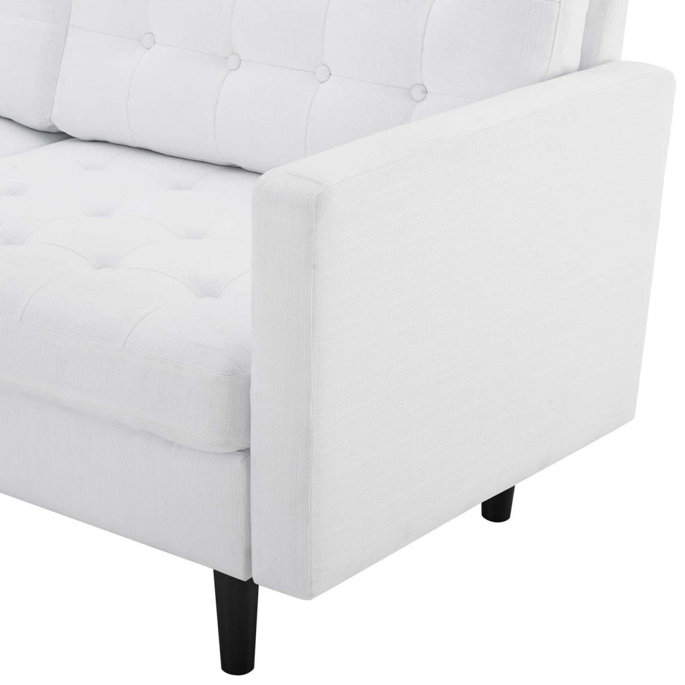 Tufted Sofa, Fabric, White, Modern, Living Lounge Room Hotel Lobby Hospitality