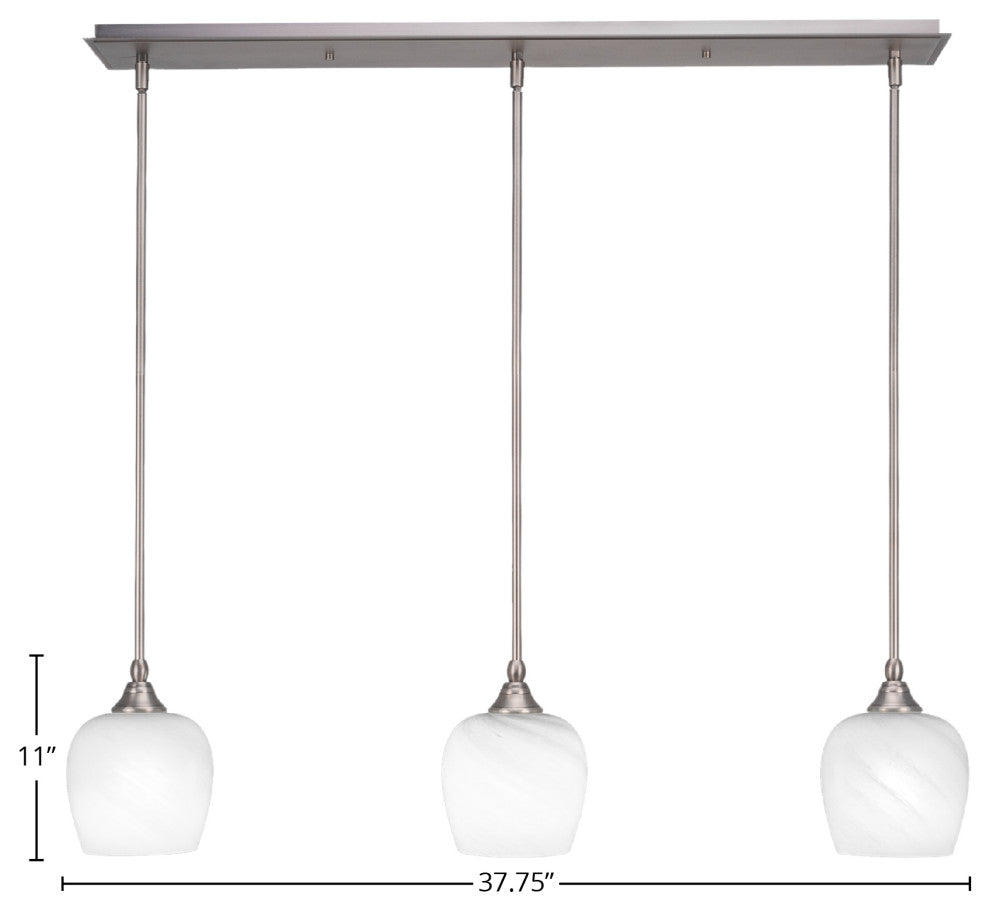 Stem 3-Light Pendalier with Hang Straight Swivel, Brushed Nickel/White Marble