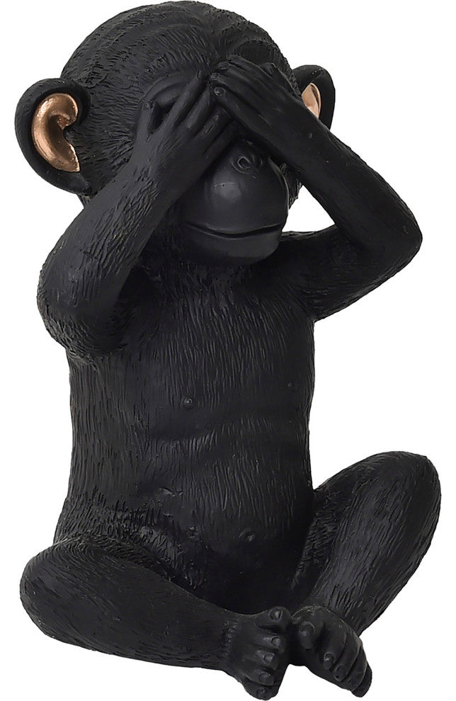 Wise Monkey See No Evil Statuette Resin Black Gold