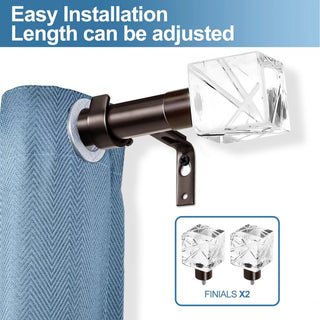 1" Diameter Cut Ice Single Drapery Curtain Rod, Bronze, 28"-48"