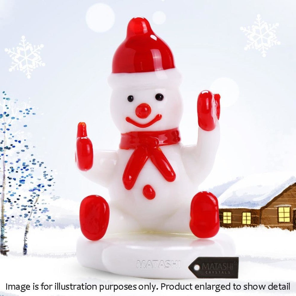 Murano Christmas Winter Decorative Glass Snowman Figurine, Red