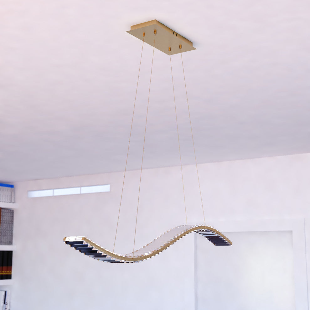 Edgewater 1L LED Gold Crystal Linear Chandelier Island Pendant Light Fixture