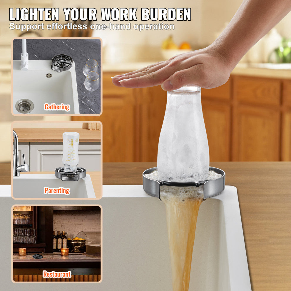 VEVOR Glass Rinser 10-Hole 360Â° Rotating Stainless Steel Washer ABS Cup Holder