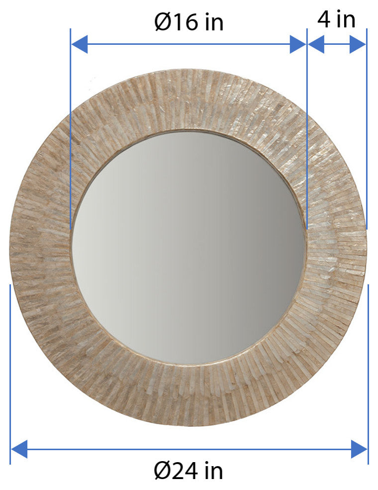 Round Capiz Seashell Sunray Wall Mirror, Gold