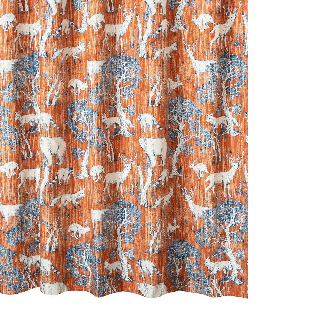 Benzara BM293452 Shower Curtain, Fun Deer and Bears Print, Orange Microfiber